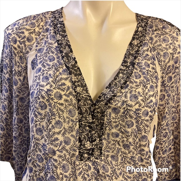 Joie Blue and white floral BoHo mini dress- - Picture 2 of 6